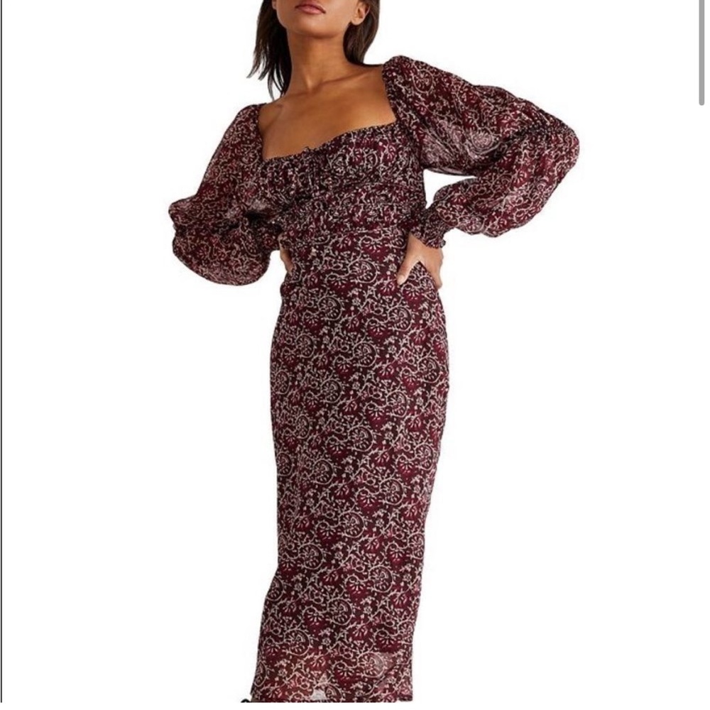 FREE PEOPLE AGLOW MIDI DRESS IN WINE XS